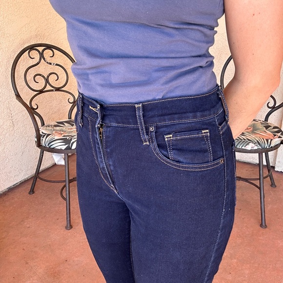Dark Blue Women's High-Rise Straight Jeans - Picture 5 of 7